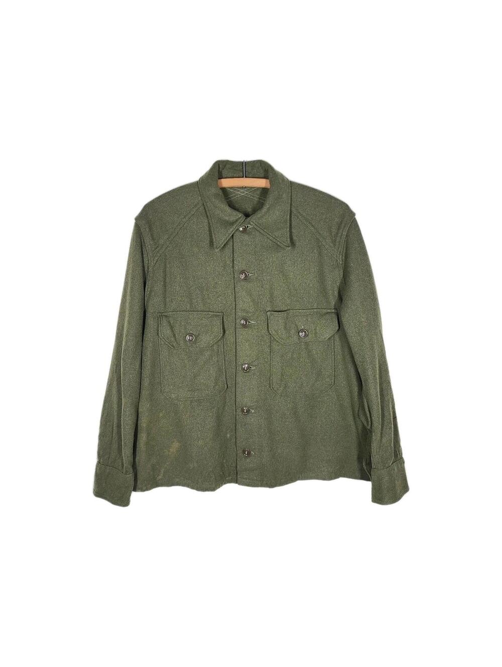 Vtg 50s Army Wool Military Jacket Waist Seams Olive Green Eisenhower L Rare